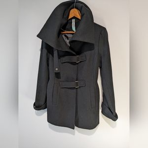 Groggy Black Wool Blend Chic Jacket with Silky Lining & Front Pockets
